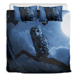 Full Moon Night Owl Print Duvet Cover Bedding Set