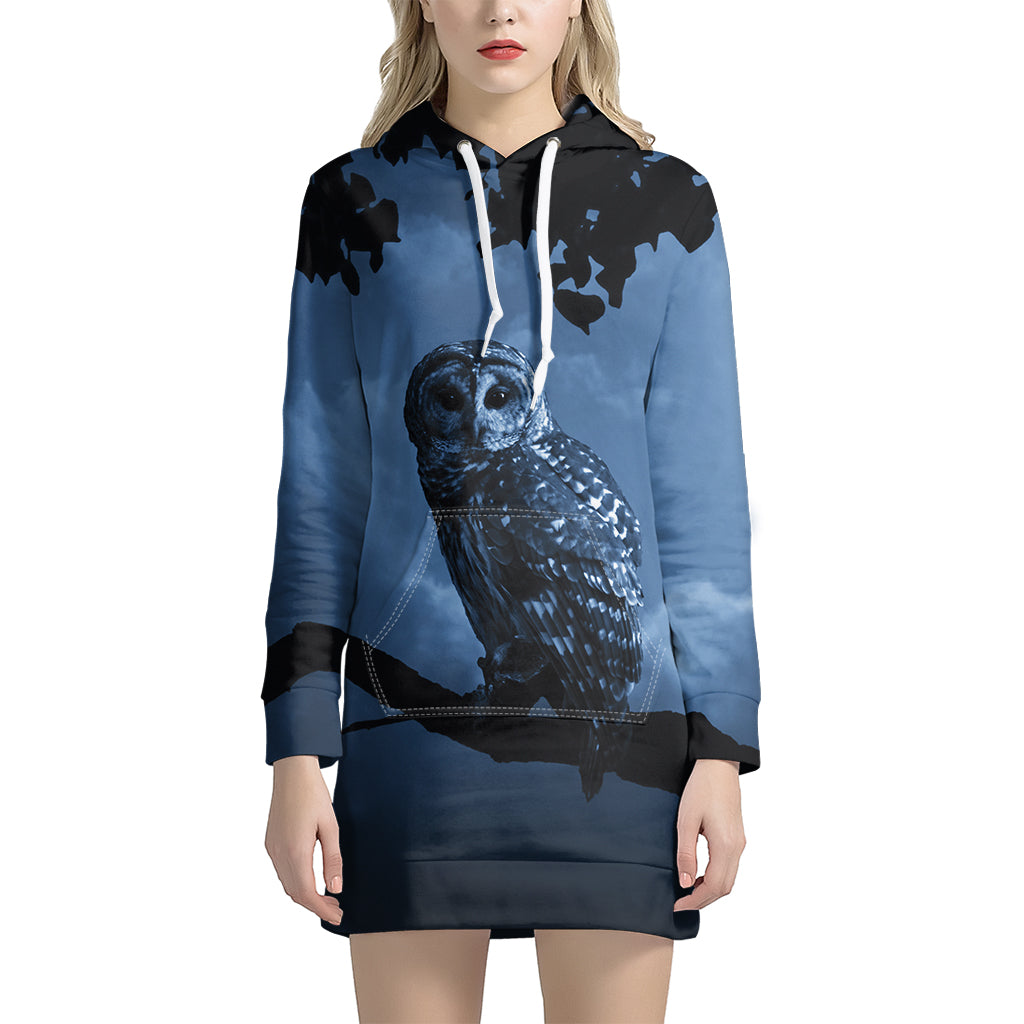 Full Moon Night Owl Print Hoodie Dress