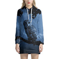 Full Moon Night Owl Print Pullover Hoodie Dress