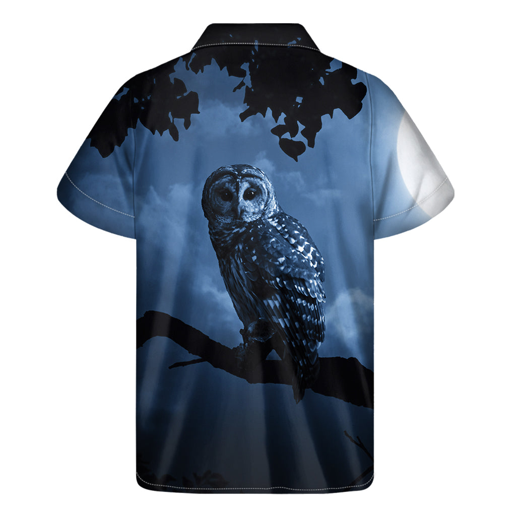 Full Moon Night Owl Print Men's Short Sleeve Shirt