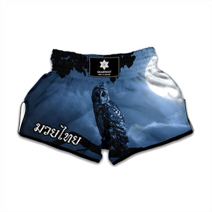 Full Moon Night Owl Print Muay Thai Boxing Shorts