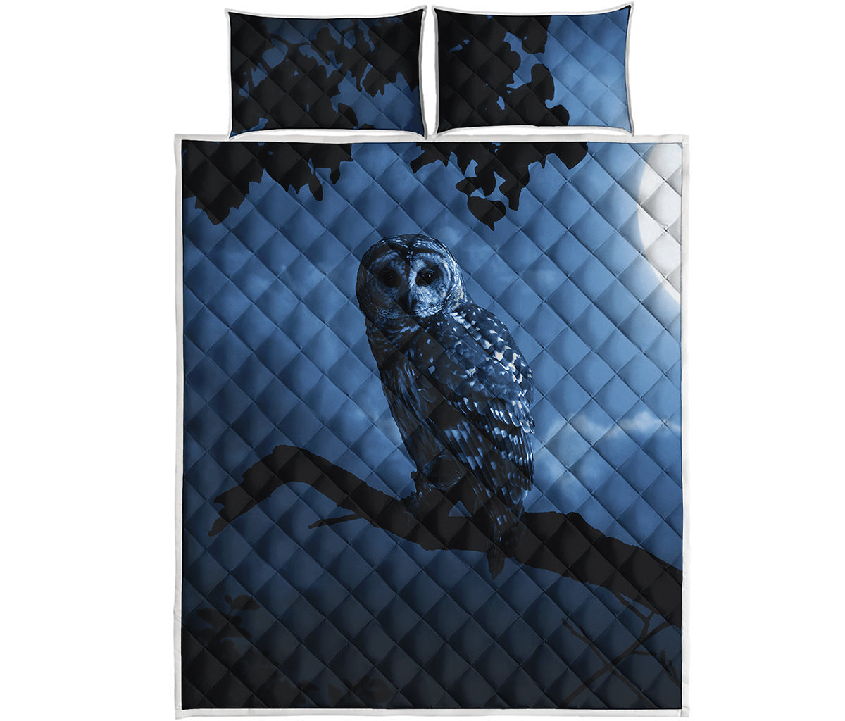 Full Moon Night Owl Print Quilt Bed Set