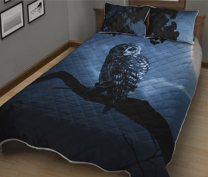 Full Moon Night Owl Print Quilt Bed Set