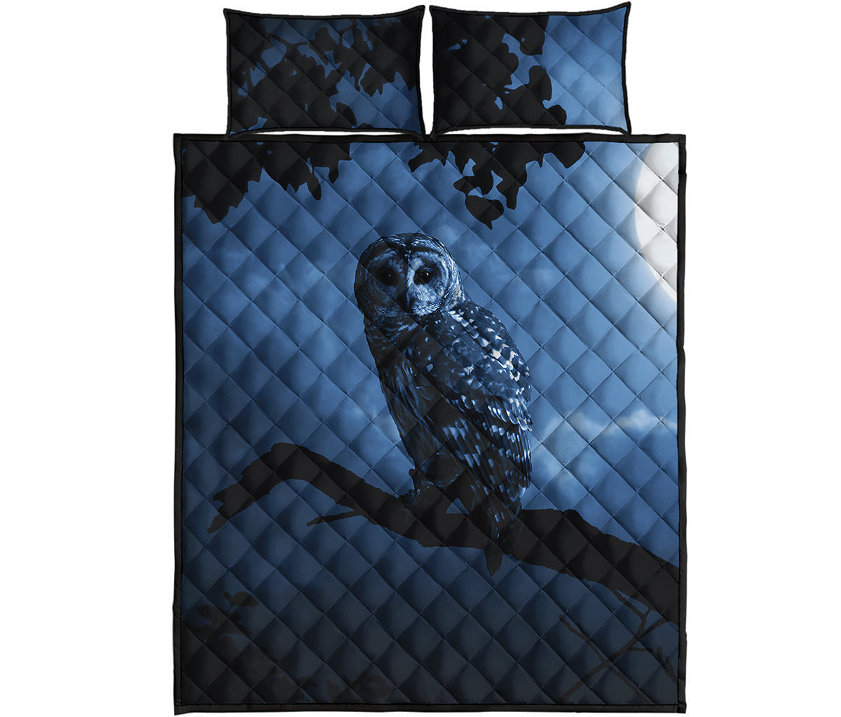 Full Moon Night Owl Print Quilt Bed Set