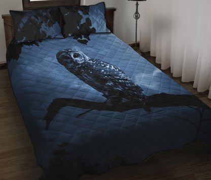Full Moon Night Owl Print Quilt Bed Set