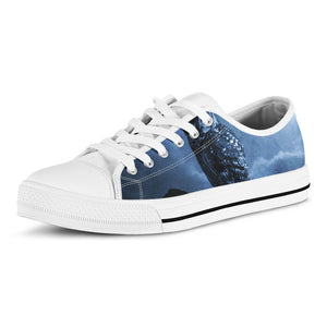 Full Moon Night Owl Print White Low Top Shoes