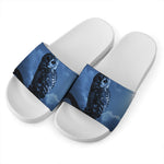 Full Moon Night Owl Print White Slide Sandals