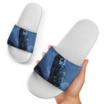 Full Moon Night Owl Print White Slide Sandals