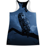 Full Moon Night Owl Print Women's Racerback Tank Top