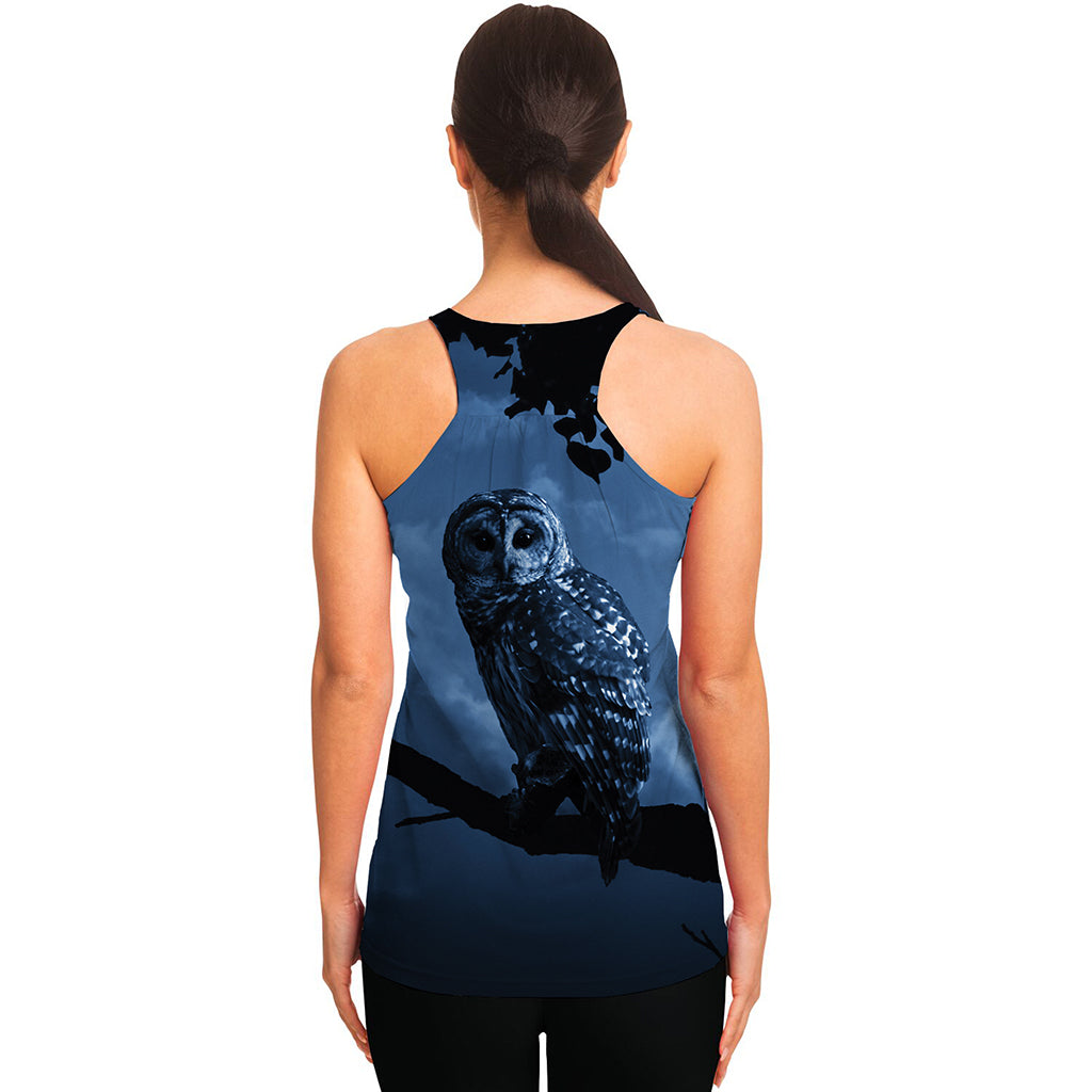 Full Moon Night Owl Print Women's Racerback Tank Top
