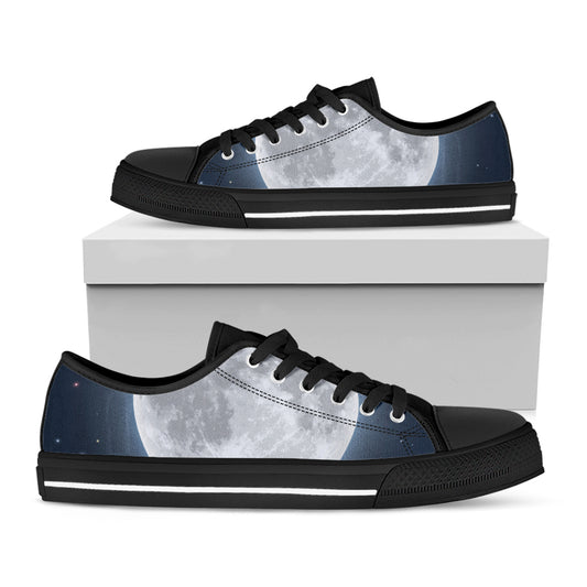 Full Moon Print Black Low Top Shoes 