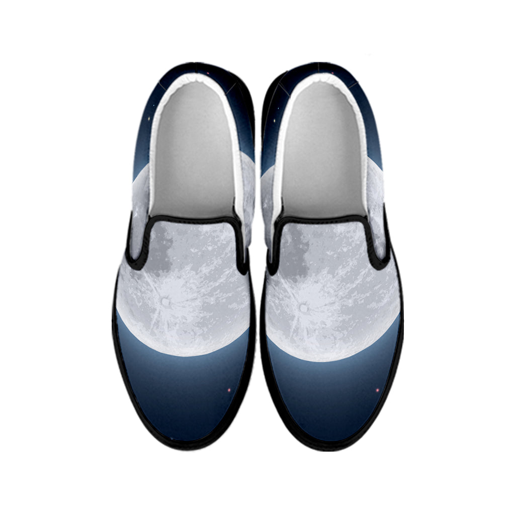 Full Moon Print Black Slip On Shoes