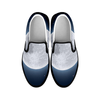 Full Moon Print Black Slip On Shoes
