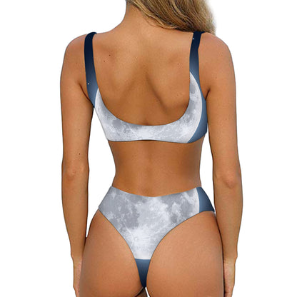 Full Moon Print Front Bow Tie Bikini