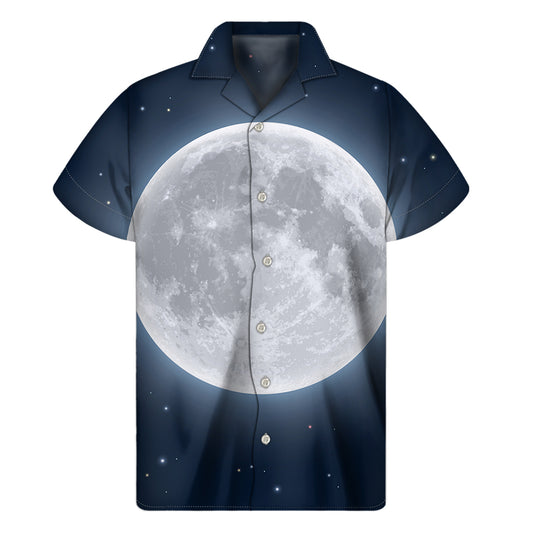 Full Moon Print Men's Short Sleeve Shirt