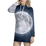 Full Moon Print Pullover Hoodie Dress