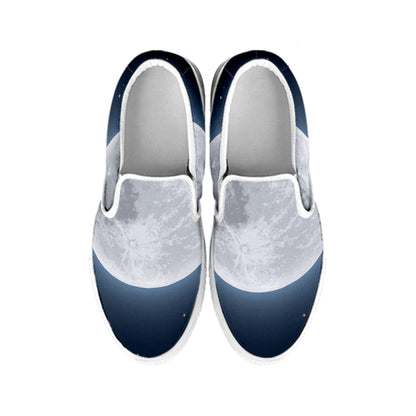 Full Moon Print White Slip On Shoes