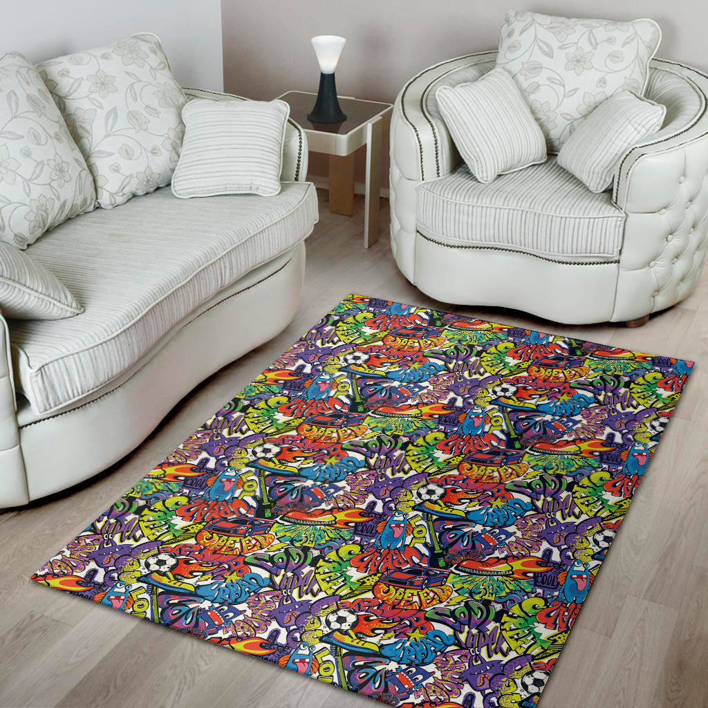 Funky Graffiti Pattern Print Area Rug