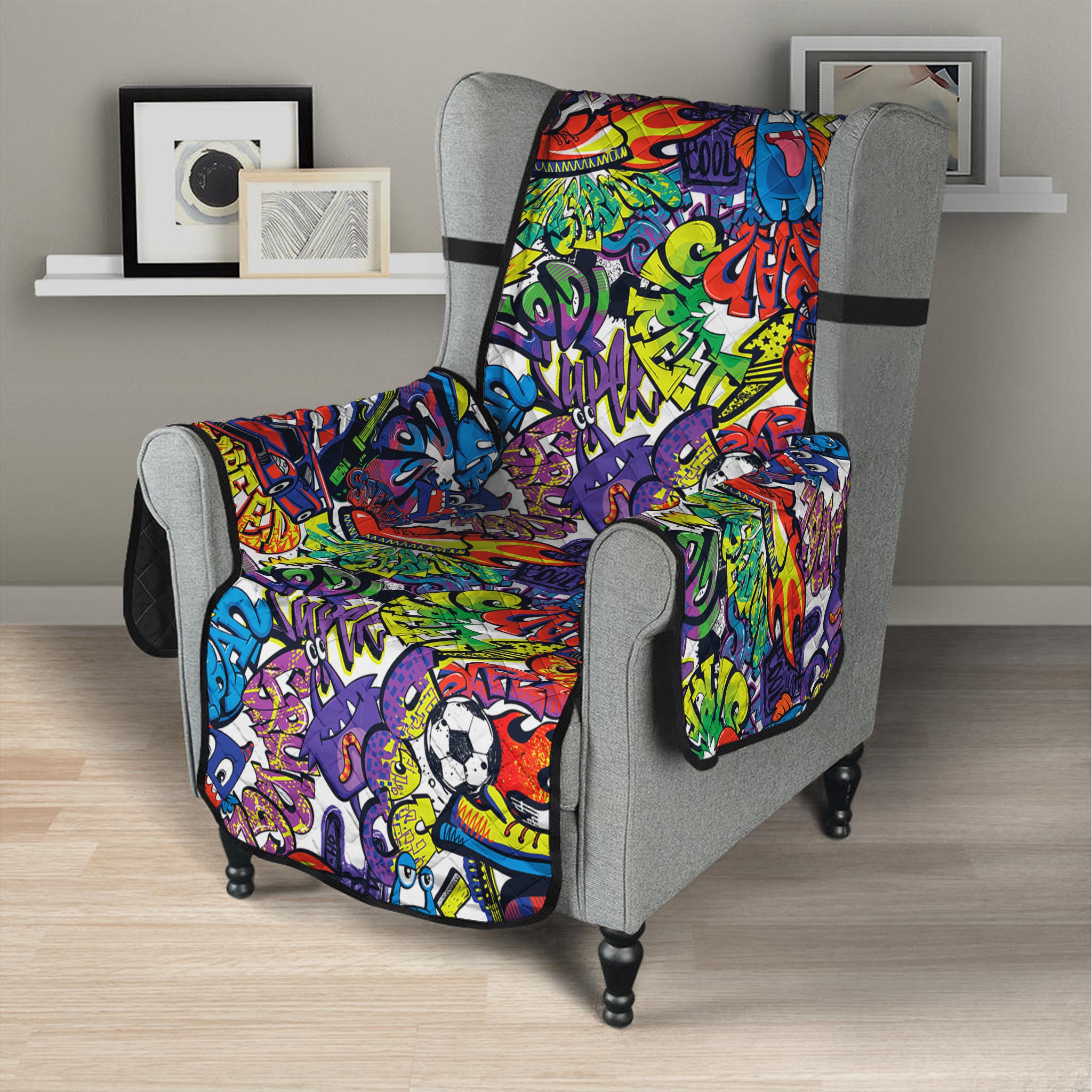 Funky Graffiti Pattern Print Armchair Protector