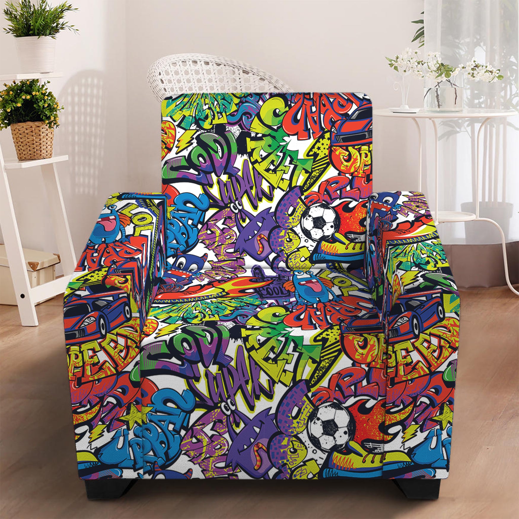 Funky Graffiti Pattern Print Armchair Slipcover