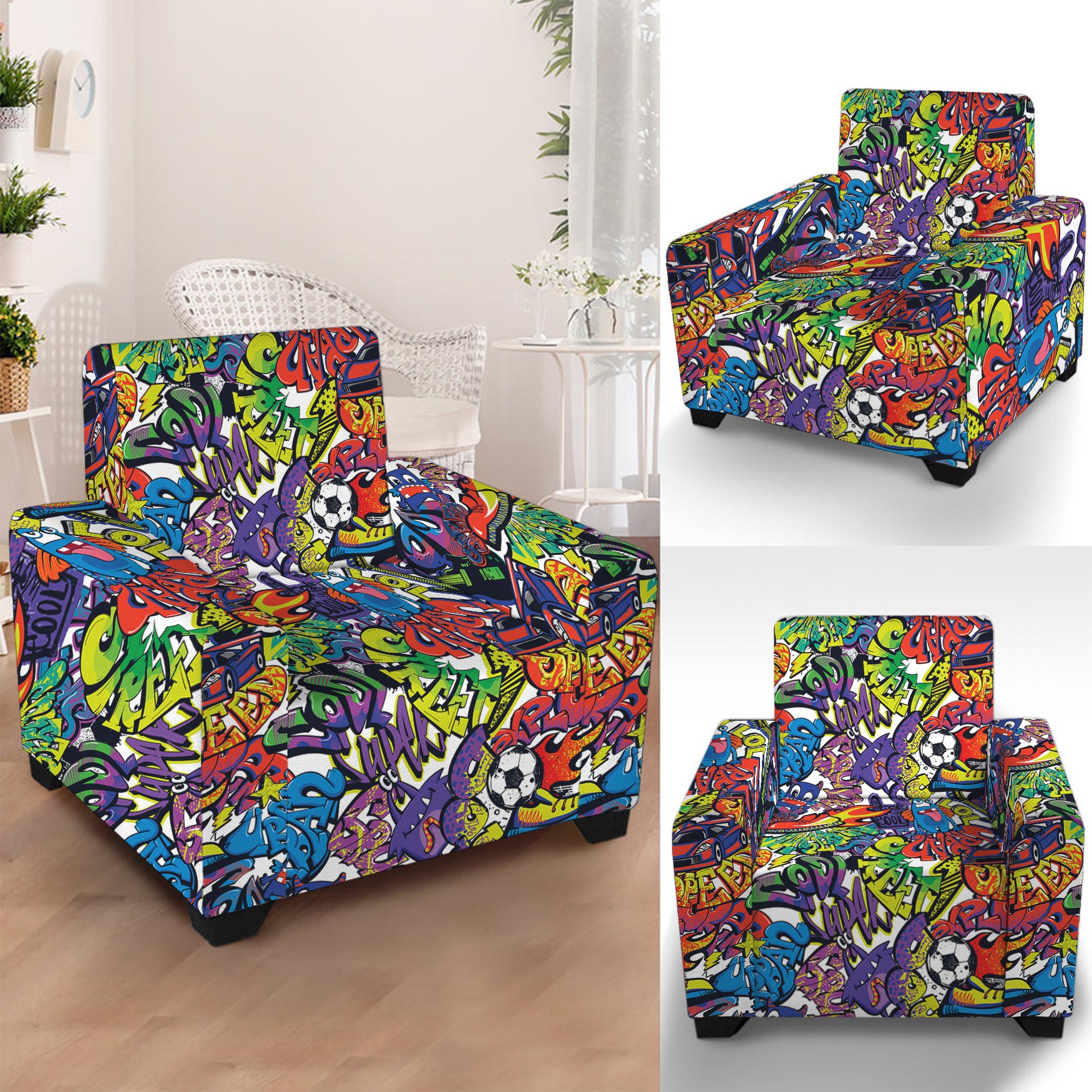 Funky Graffiti Pattern Print Armchair Slipcover