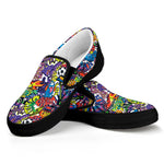 Funky Graffiti Pattern Print Black Slip On Shoes