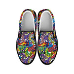 Funky Graffiti Pattern Print Black Slip On Shoes