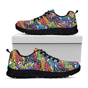 Funky Graffiti Pattern Print Black Sneakers