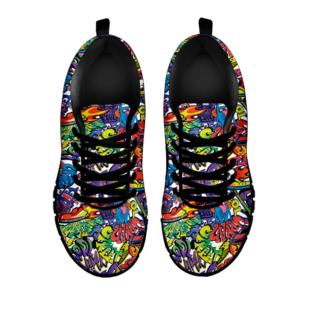 Funky Graffiti Pattern Print Black Sneakers