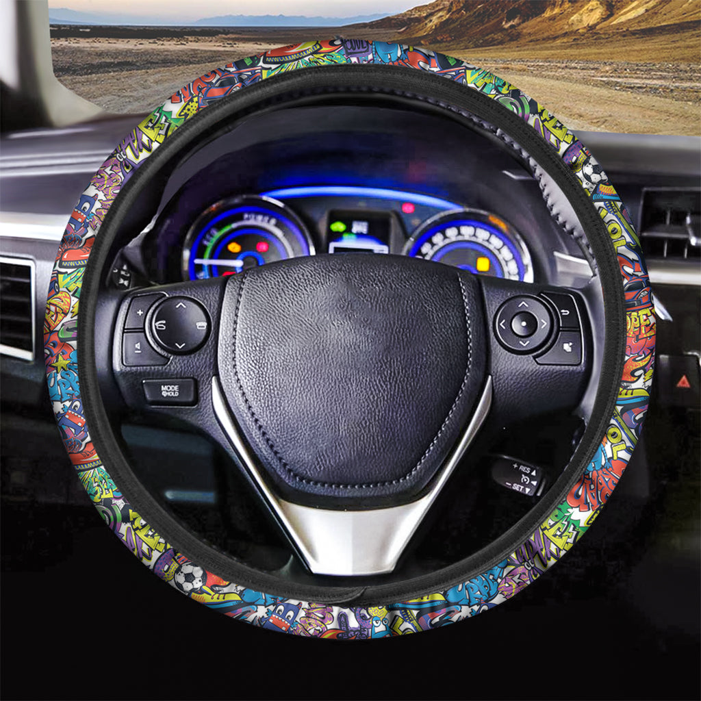 Funky Graffiti Pattern Print Car Steering Wheel Cover