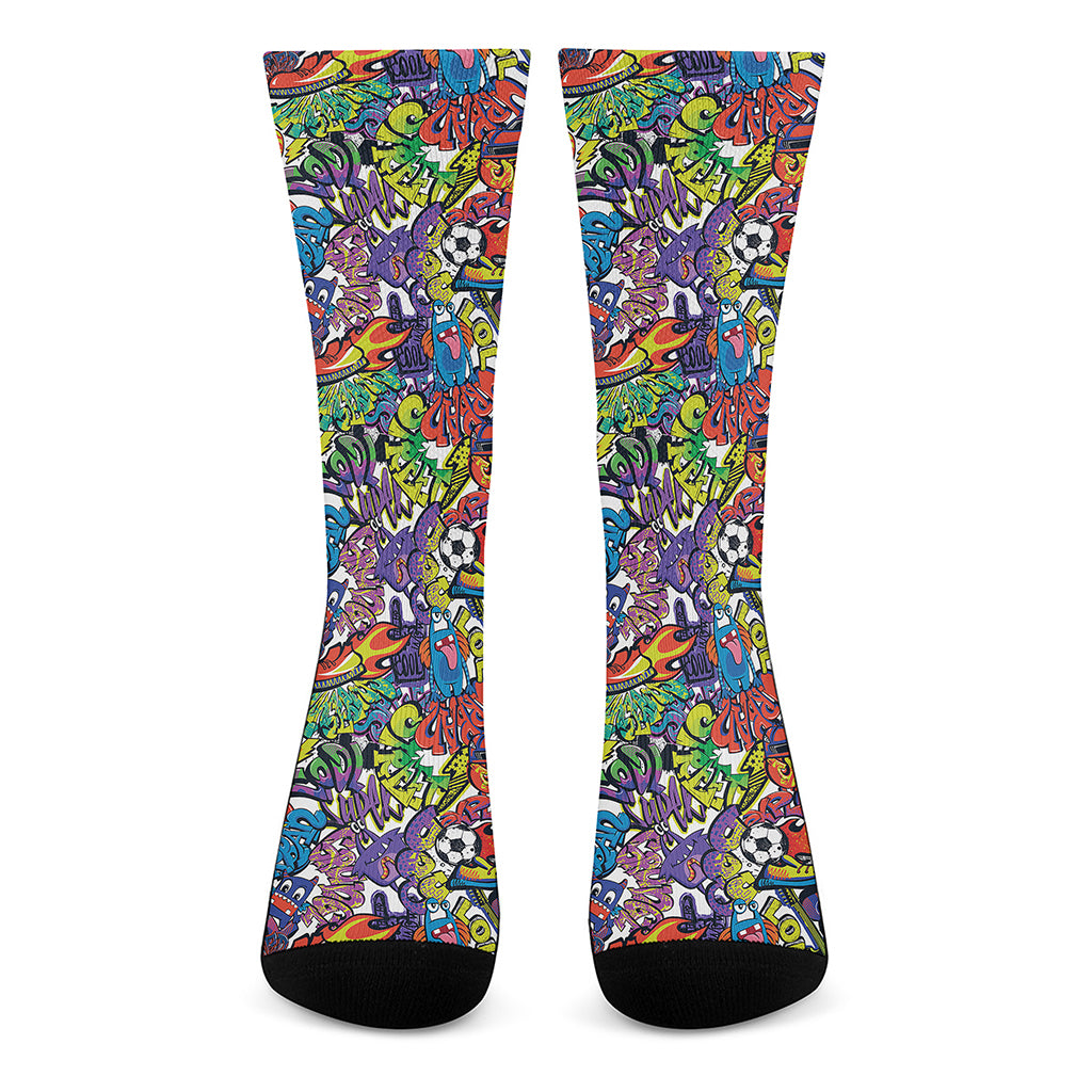 Funky Graffiti Pattern Print Crew Socks