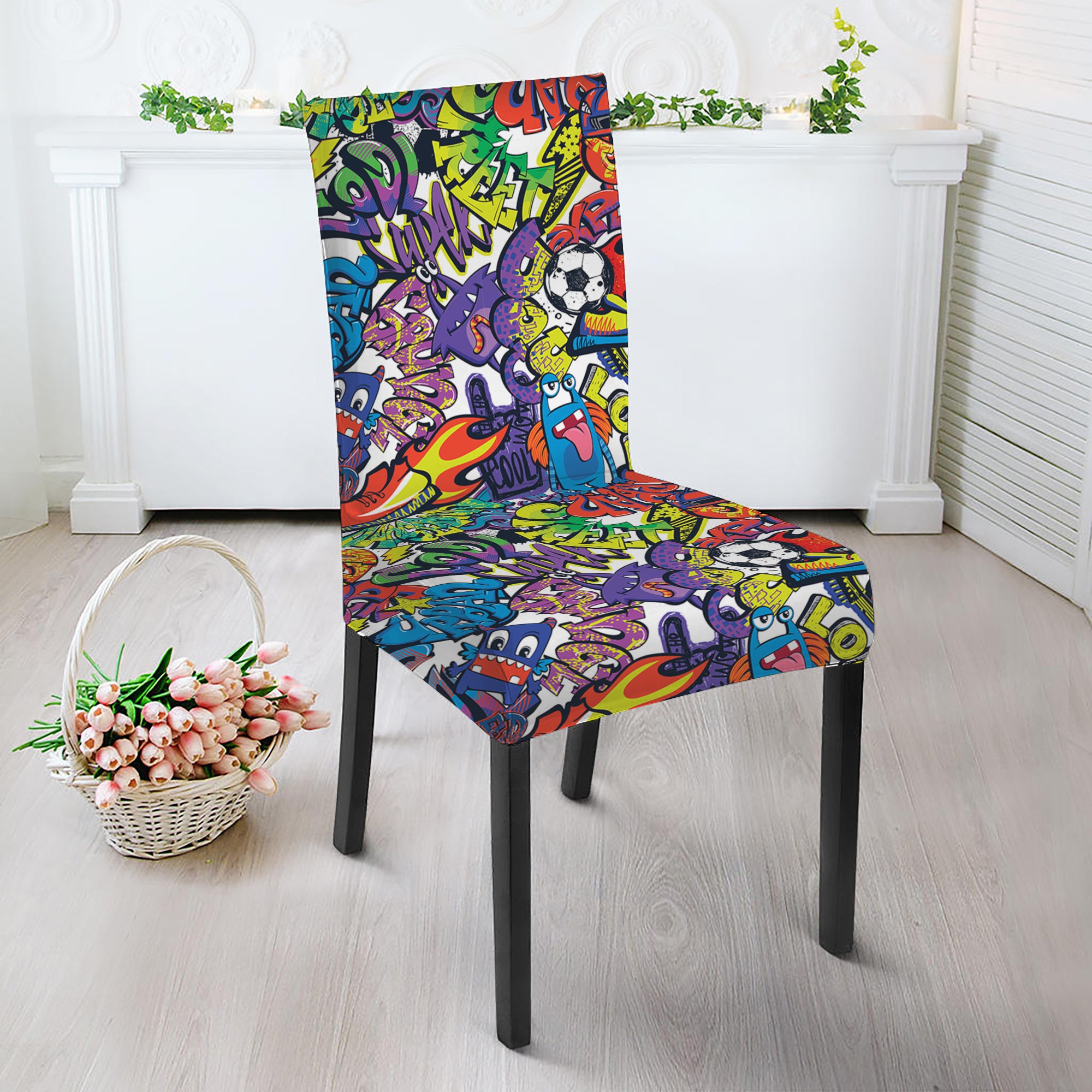 Funky Graffiti Pattern Print Dining Chair Slipcover