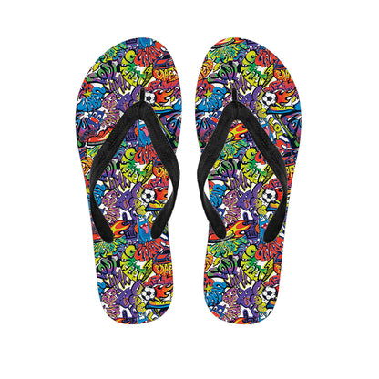 Funky Graffiti Pattern Print Flip Flops