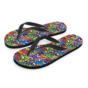 Funky Graffiti Pattern Print Flip Flops