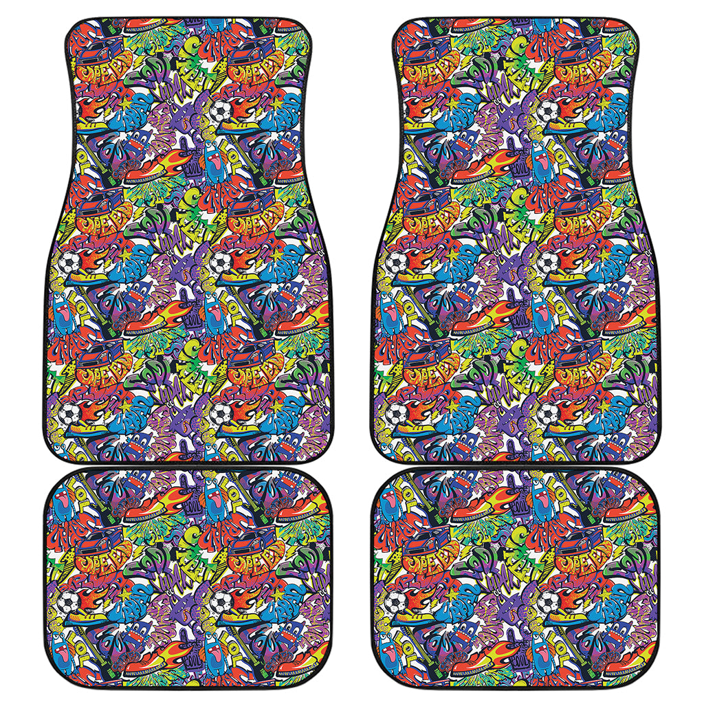 Funky Graffiti Pattern Print Front and Back Car Floor Mats