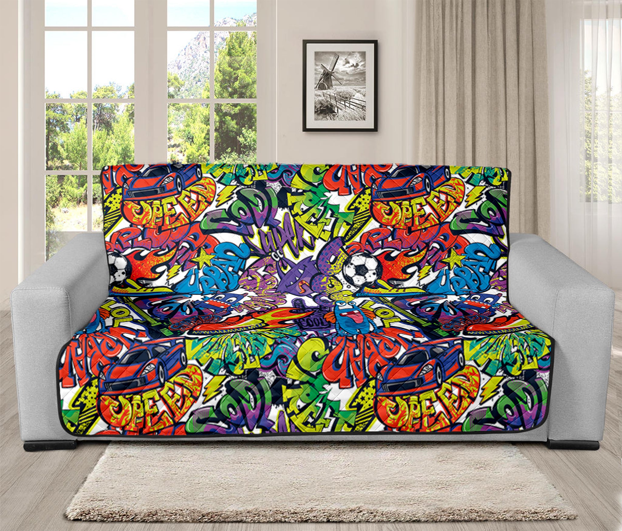 Funky Graffiti Pattern Print Futon Protector