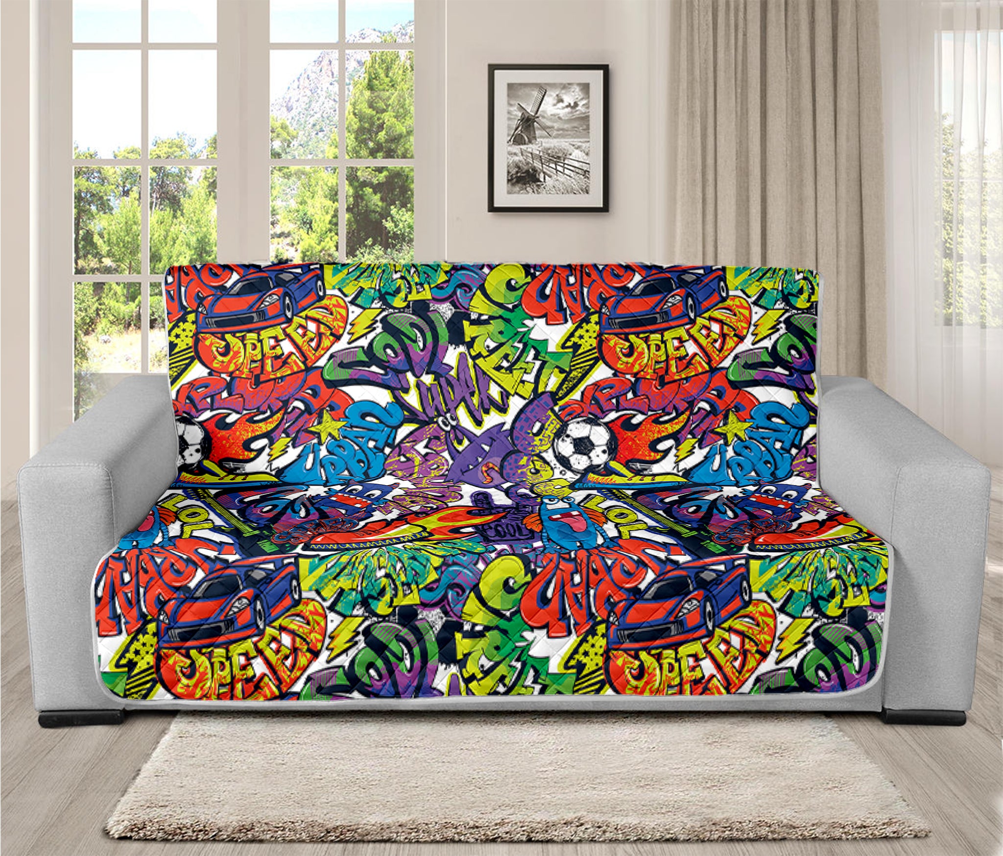 Funky Graffiti Pattern Print Futon Protector