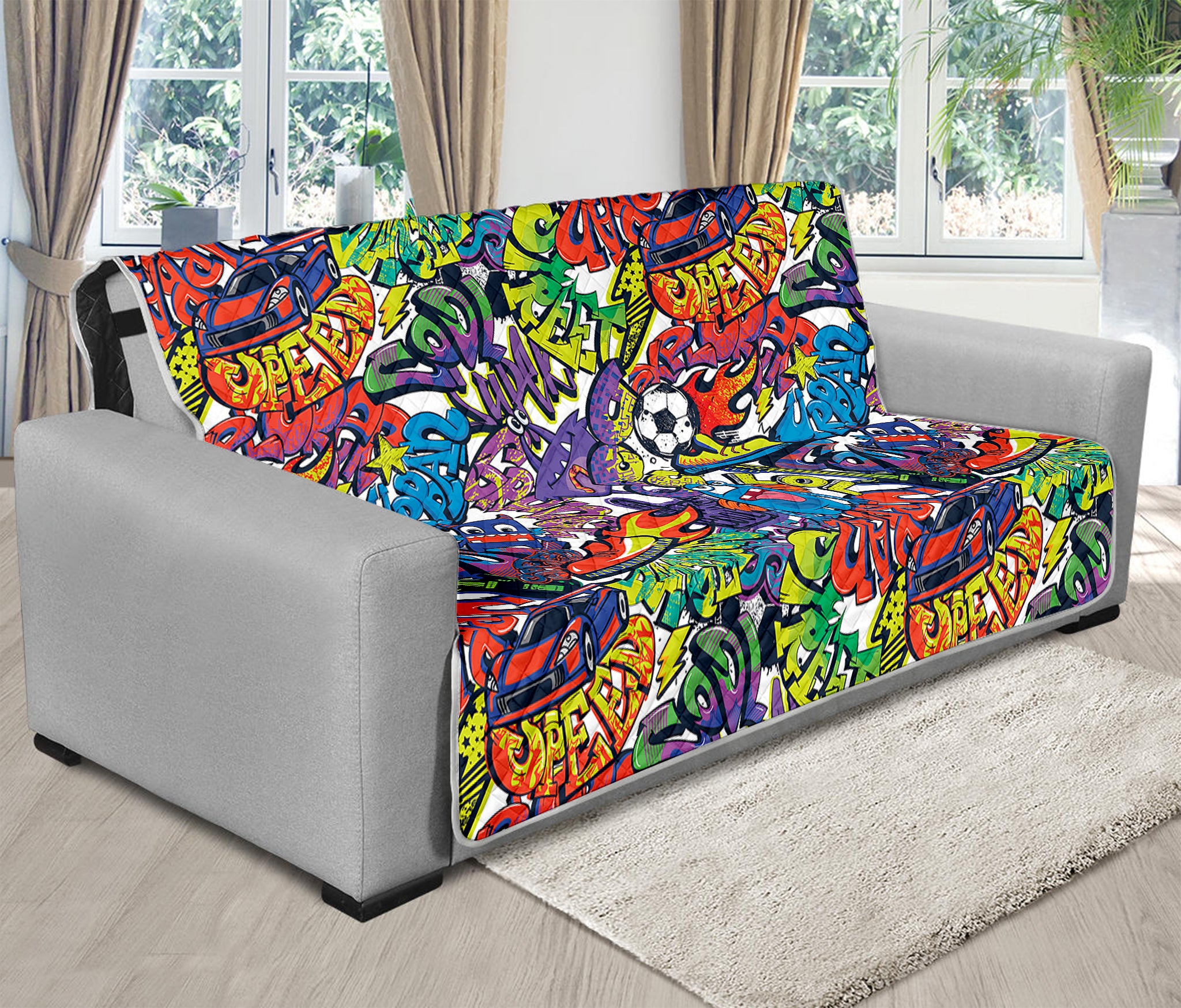 Funky Graffiti Pattern Print Futon Protector