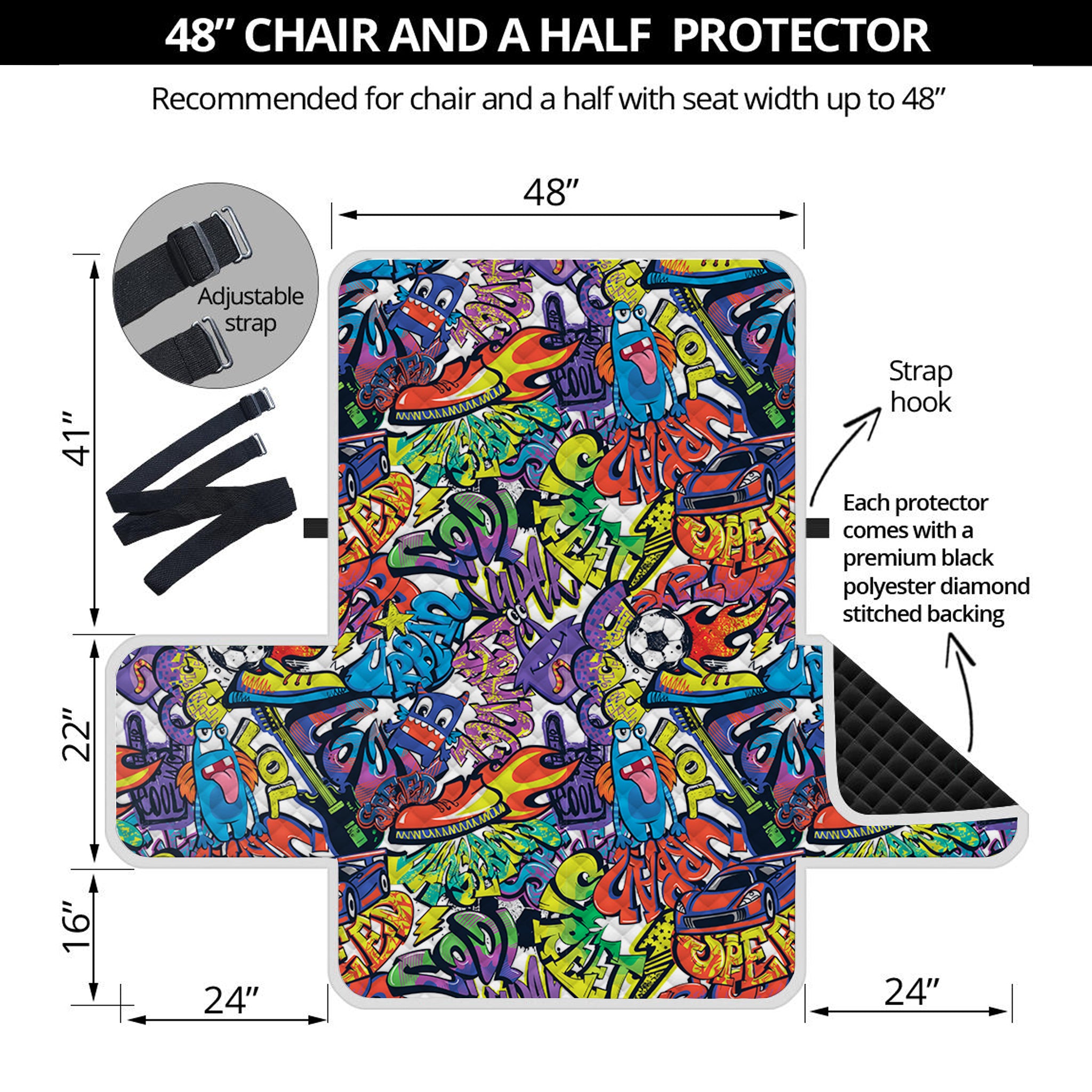 Funky Graffiti Pattern Print Half Sofa Protector