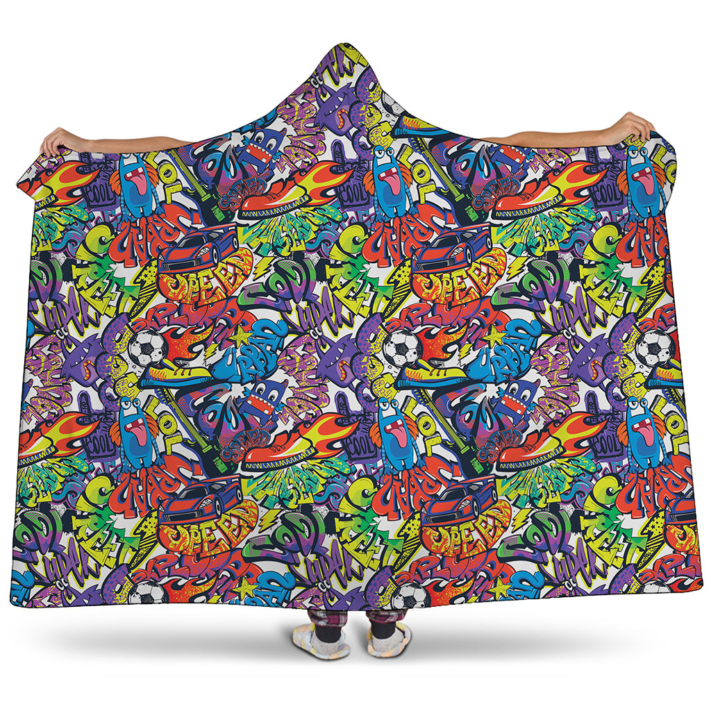 Funky Graffiti Pattern Print Hooded Blanket