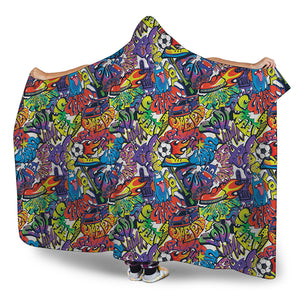 Funky Graffiti Pattern Print Hooded Blanket