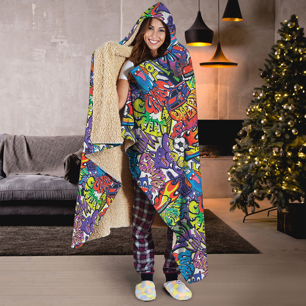 Funky Graffiti Pattern Print Hooded Blanket