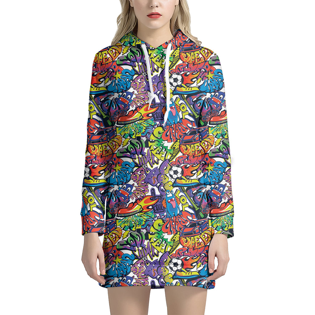 Funky Graffiti Pattern Print Hoodie Dress