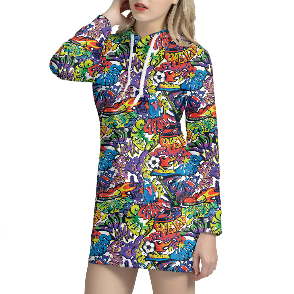 Funky Graffiti Pattern Print Hoodie Dress