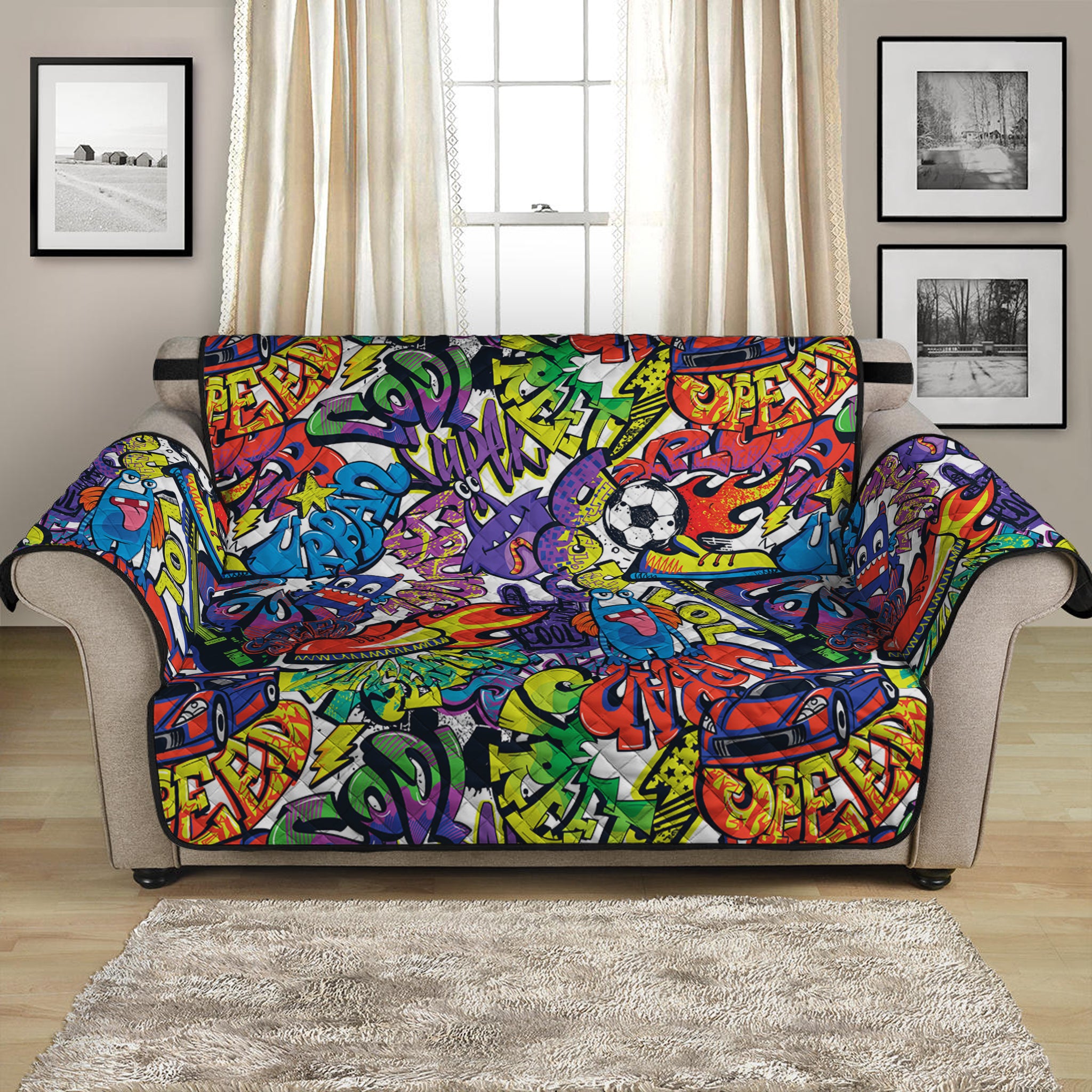 Funky Graffiti Pattern Print Loveseat Protector