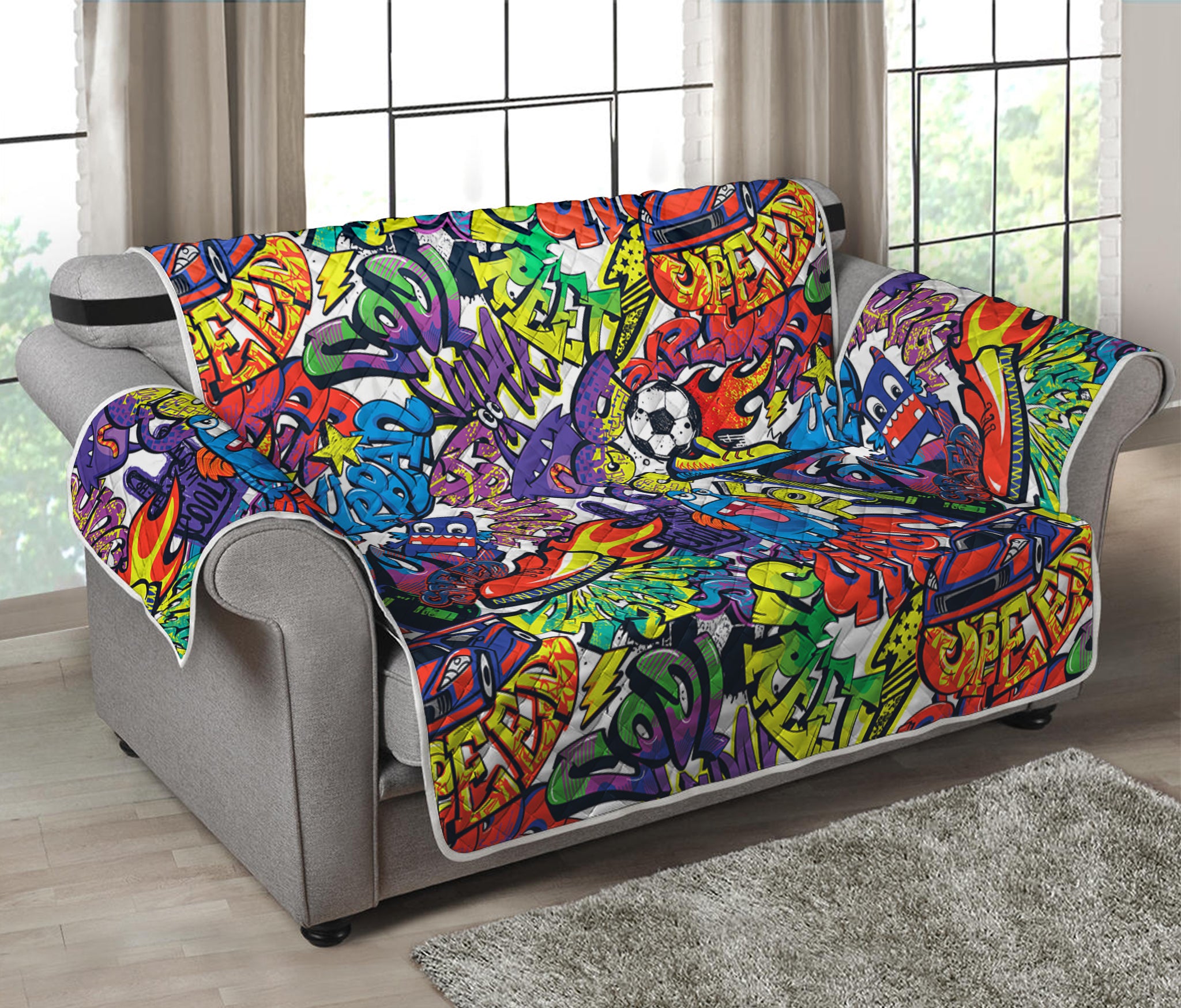 Funky Graffiti Pattern Print Loveseat Protector