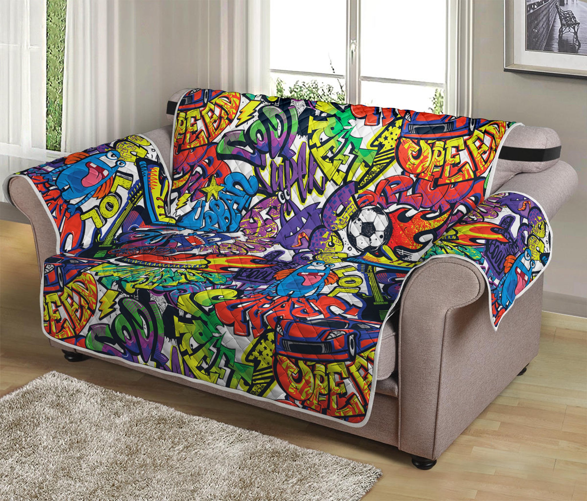 Funky Graffiti Pattern Print Loveseat Protector