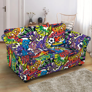 Funky Graffiti Pattern Print Loveseat Slipcover