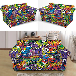 Funky Graffiti Pattern Print Loveseat Slipcover