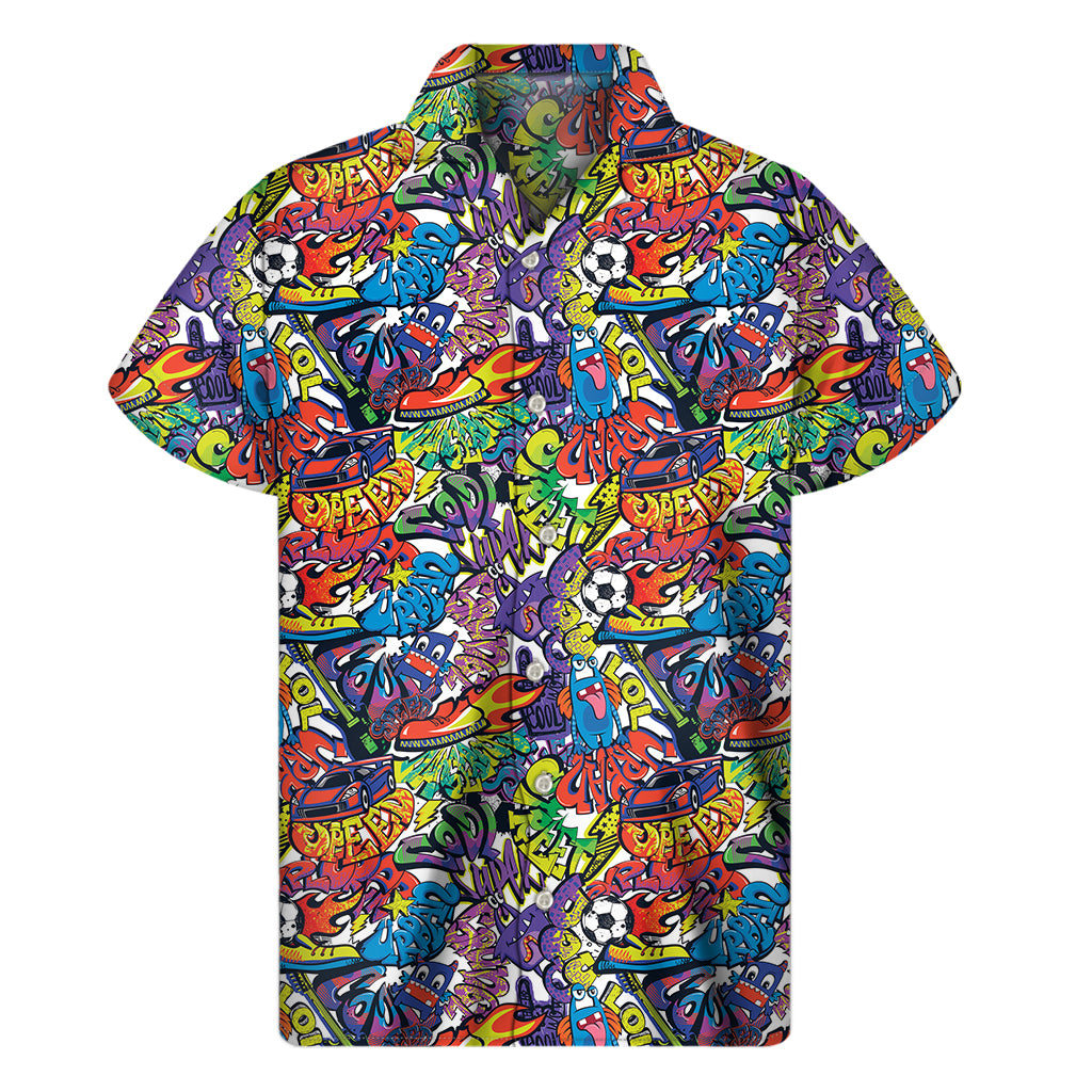 Funky Graffiti Pattern Print Men's Short Sleeve Shirt